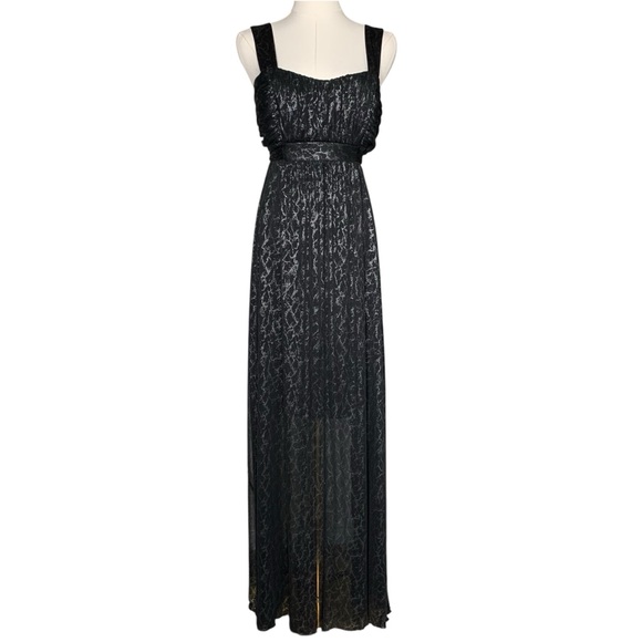 Connected Apparel Goth Black Metallic Grunge Front Slit Maxi Dress Adjustable - Picture 1 of 9